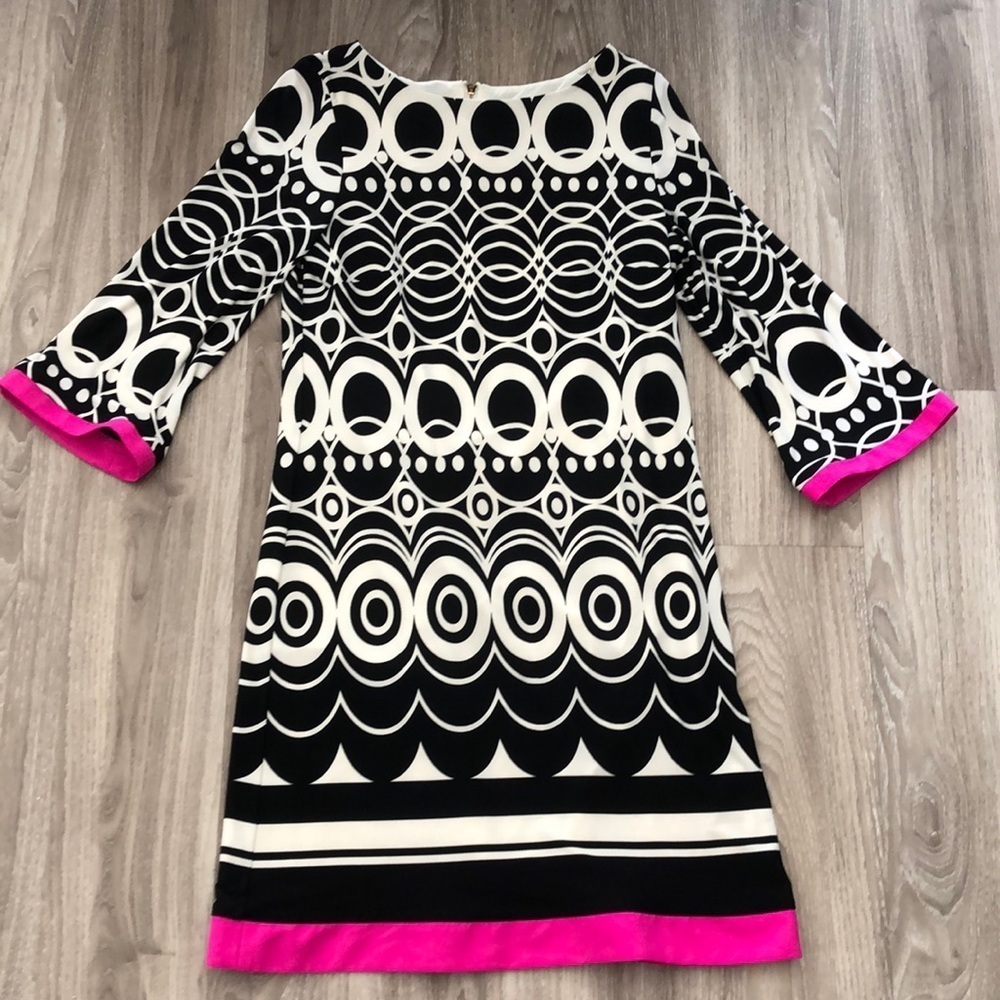 Eliza J Mod 3/4 Sleeve Patterned Shift Dress 6